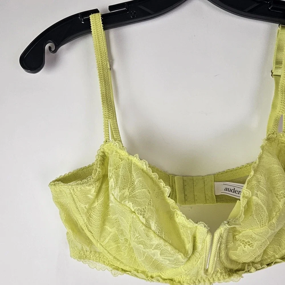 Auden Balconette Coverage Unlined Underwire Bra Lace Women's Size 38C Lime Green